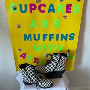 BAMBOO Black and White Checkered Ankle Boots